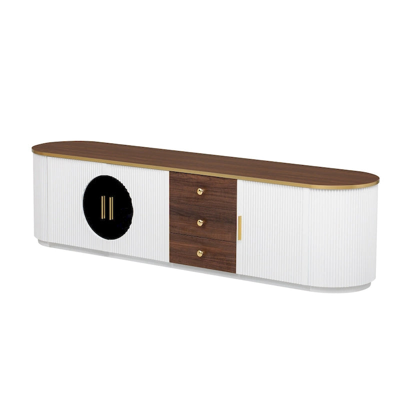 70.8 Floor Curved Storage TV Stand with 3 Drawers 3-Door Decorative TV Cabinet for TVs up to 80 Media Console Table