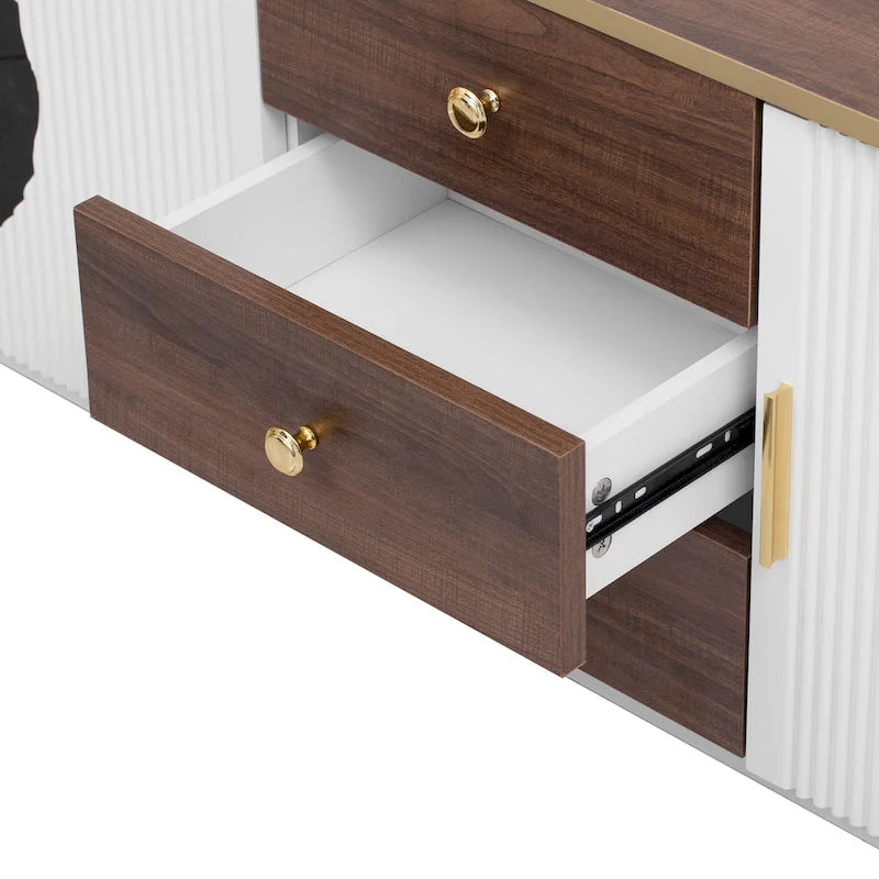 70.8 Floor Curved Storage TV Stand with 3 Drawers 3-Door Decorative TV Cabinet for TVs up to 80 Media Console Table
