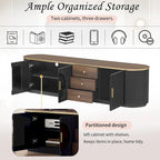 70.8 Floor Curved Storage TV Stand with 3 Drawers 3-Door Decorative TV Cabinet for TVs up to 80 Media Console Table