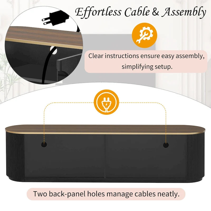 70.8 Floor Curved Storage TV Stand with 3 Drawers 3-Door Decorative TV Cabinet for TVs up to 80 Media Console Table