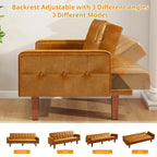Mid-Century 74 in PU Leather Futon Sofa Bed, Button Tufted Sofa 3-Seat for Living Room Bedroom