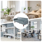 Mid-Century 74 in PU Leather Futon Sofa Bed, Button Tufted Sofa 3-Seat for Living Room Bedroom