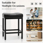 24 in. H Upholated PU Leather Thick Saddle Seat Counter Bar Stools Set of 2, Kitchen Chairs with Metal Base