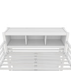 All-in-One Metal Loft Bed with L-Shaped Desk & Wardrobe, Bedrooms Bed Frame with Storage Cubes, Shelves, Full-Length Guardrails
