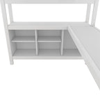 All-in-One Metal Loft Bed with L-Shaped Desk & Wardrobe, Bedrooms Bed Frame with Storage Cubes, Shelves, Full-Length Guardrails