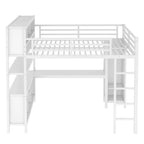 All-in-One Metal Loft Bed with L-Shaped Desk & Wardrobe, Bedrooms Bed Frame with Storage Cubes, Shelves, Full-Length Guardrails