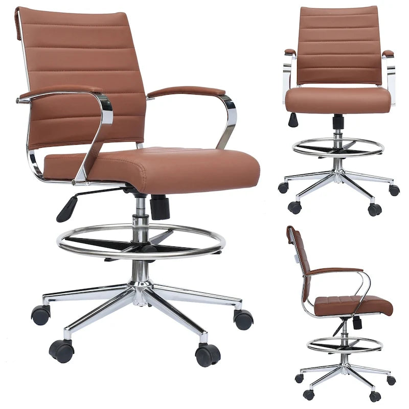 Office Chair With Arms Stools For Counter Height Bar Office Wheels PU Leather Rest Tilt Swivel Work Office Standing Desk