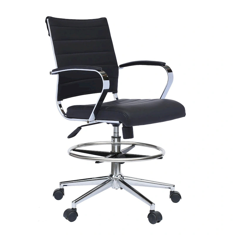 Office Chair With Arms Stools For Counter Height Bar Office Wheels PU Leather Rest Tilt Swivel Work Office Standing Desk