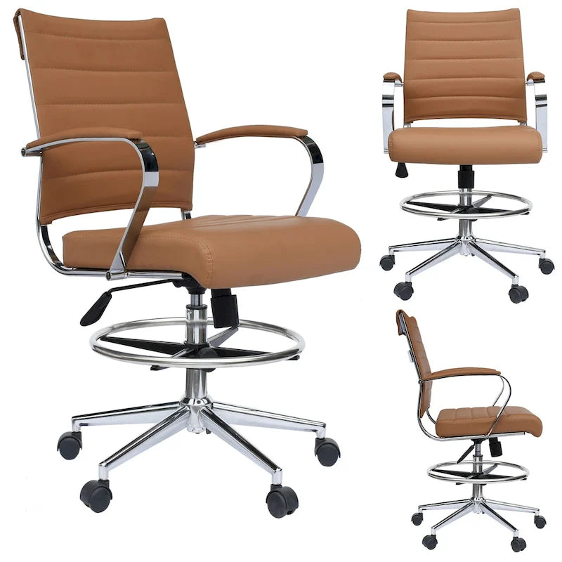 Office Chair With Arms Stools For Counter Height Bar Office Wheels PU Leather Rest Tilt Swivel Work Office Standing Desk