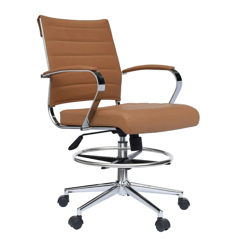 Office Chair With Arms Stools For Counter Height Bar Office Wheels PU Leather Rest Tilt Swivel Work Office Standing Desk