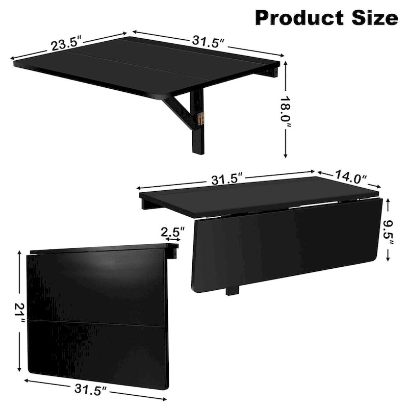 Wall-Mounted Drop-Leaf Table — Floating Folding Desk, Space-Saving