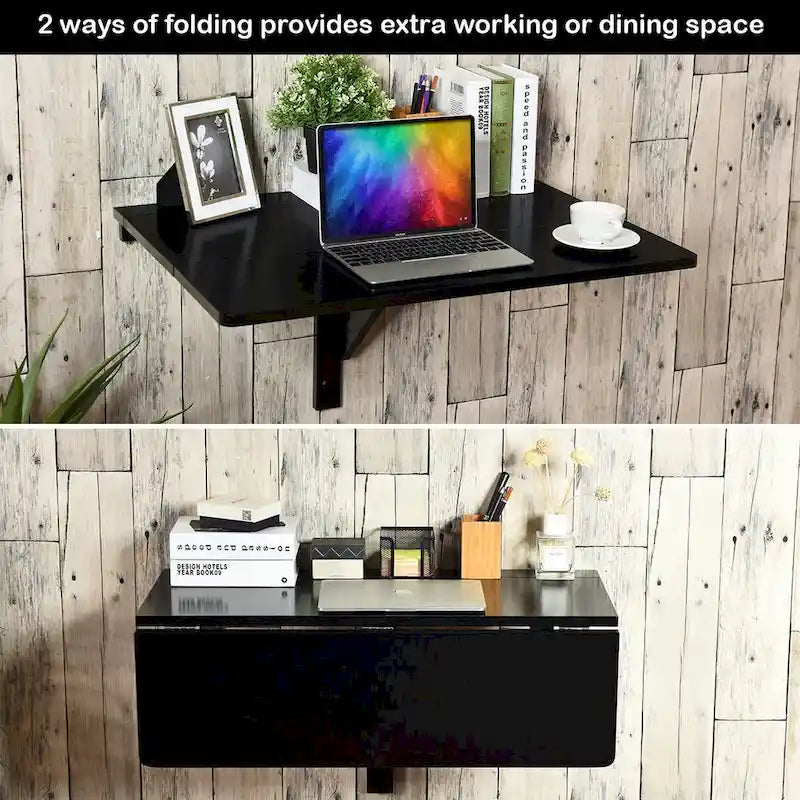 Wall-Mounted Drop-Leaf Table — Floating Folding Desk, Space-Saving