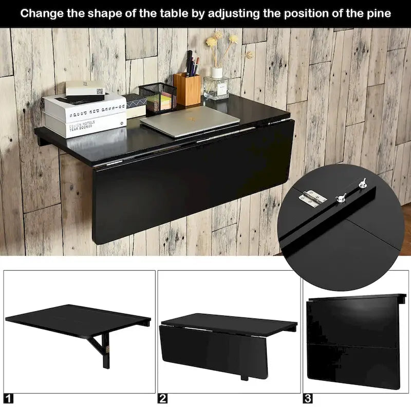 Wall-Mounted Drop-Leaf Table — Floating Folding Desk, Space-Saving