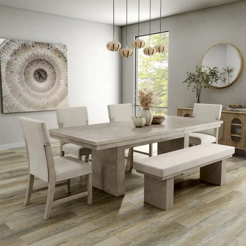 Furniture of America Yetaria Modern Farmhouse 6-Piece Natural Wood Dining Table Set