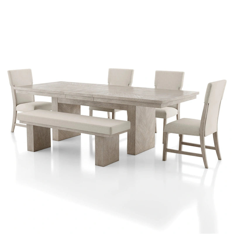 Modern Farmhouse Style 6-Piece Natural Solid Wood Dining Set