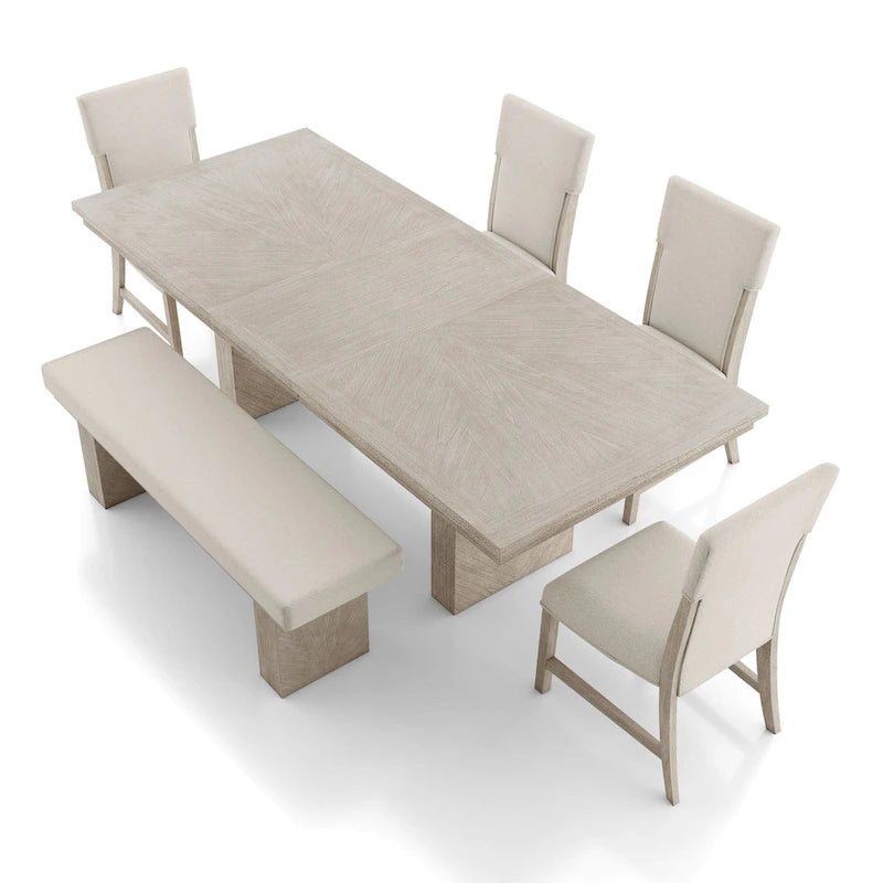 Modern Farmhouse Style 6-Piece Natural Solid Wood Dining Set