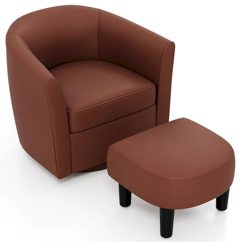 Costway Swivel Barrel Chair with Ottoman Footrest Curved Backrest & - See Details