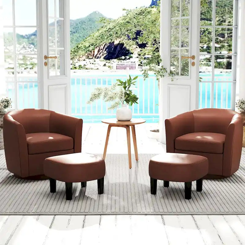 Costway Swivel Barrel Chair with Ottoman Footrest Curved Backrest & - See Details