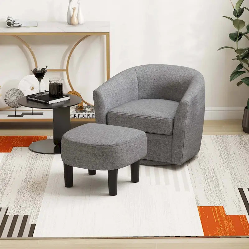 Costway Swivel Barrel Chair with Ottoman Footrest Curved Backrest & - See Details
