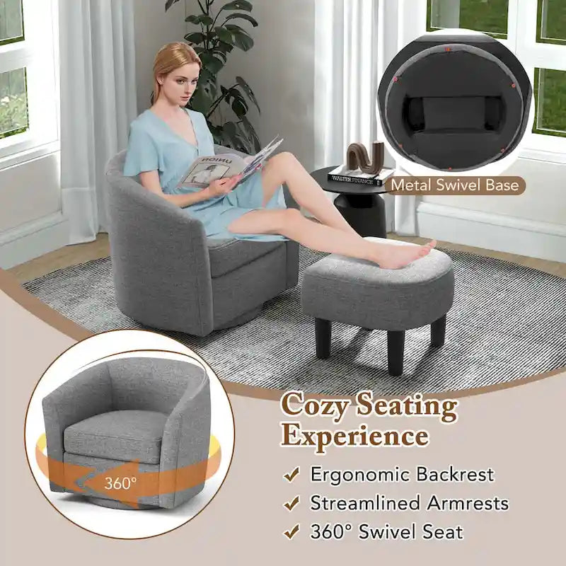 Costway Swivel Barrel Chair with Ottoman Footrest Curved Backrest & - See Details