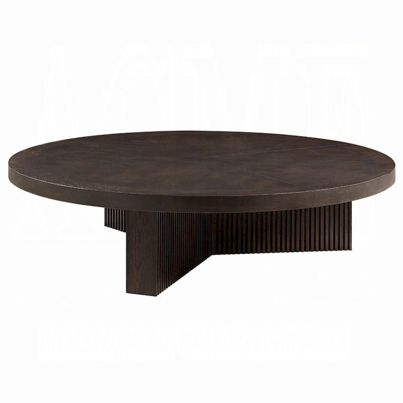 Round Coffee Table, 60 Inch, Espresso Brown Wood, Tri Fluted Legs