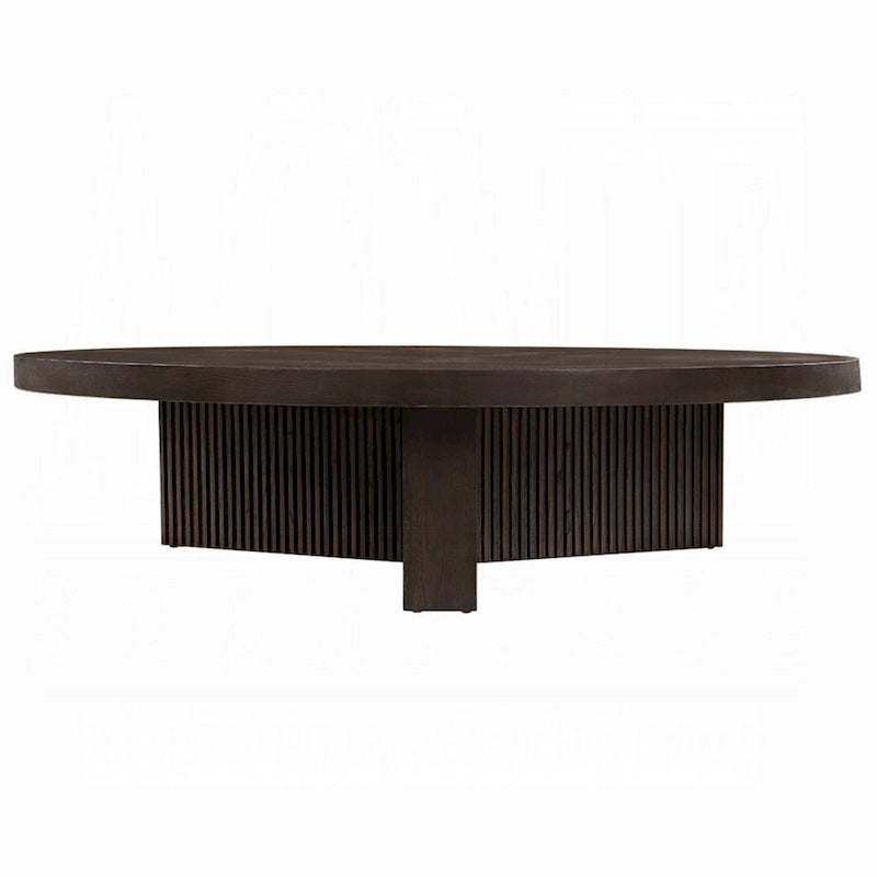 Round Coffee Table, 60 Inch, Espresso Brown Wood, Tri Fluted Legs
