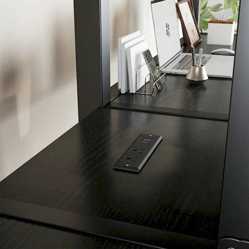 Twin Over Twin Metal Loft Bed with Double Desk and Wardrobe and Shelves with Electrical Outlet for Space Saving