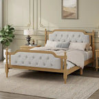 Full Size French Provincial Bed With Tufted Upholstered Headboard And Solid Pine Frame