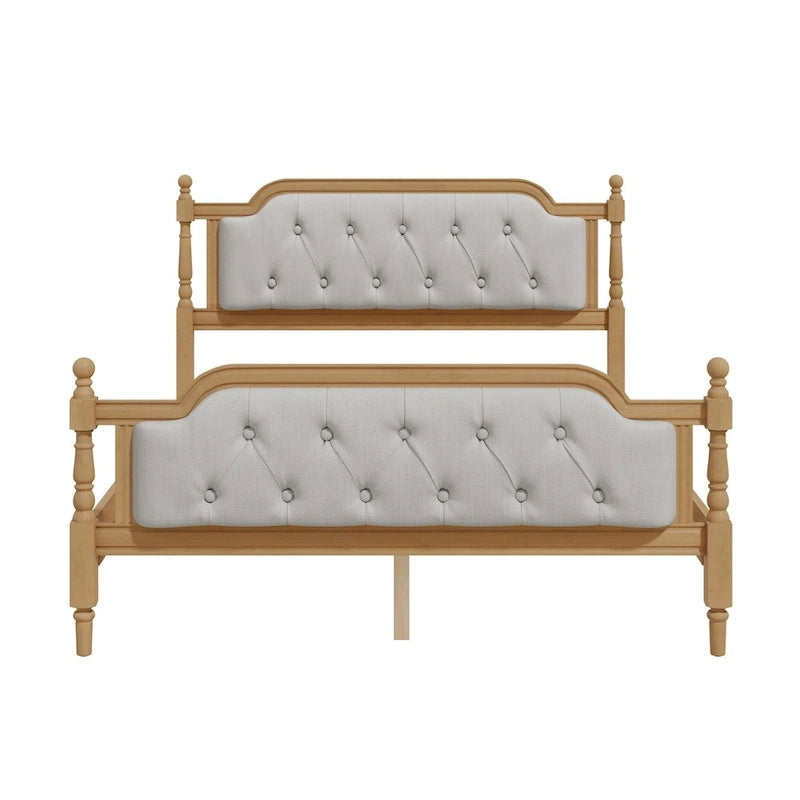Full Size French Provincial Bed With Tufted Upholstered Headboard And Solid Pine Frame