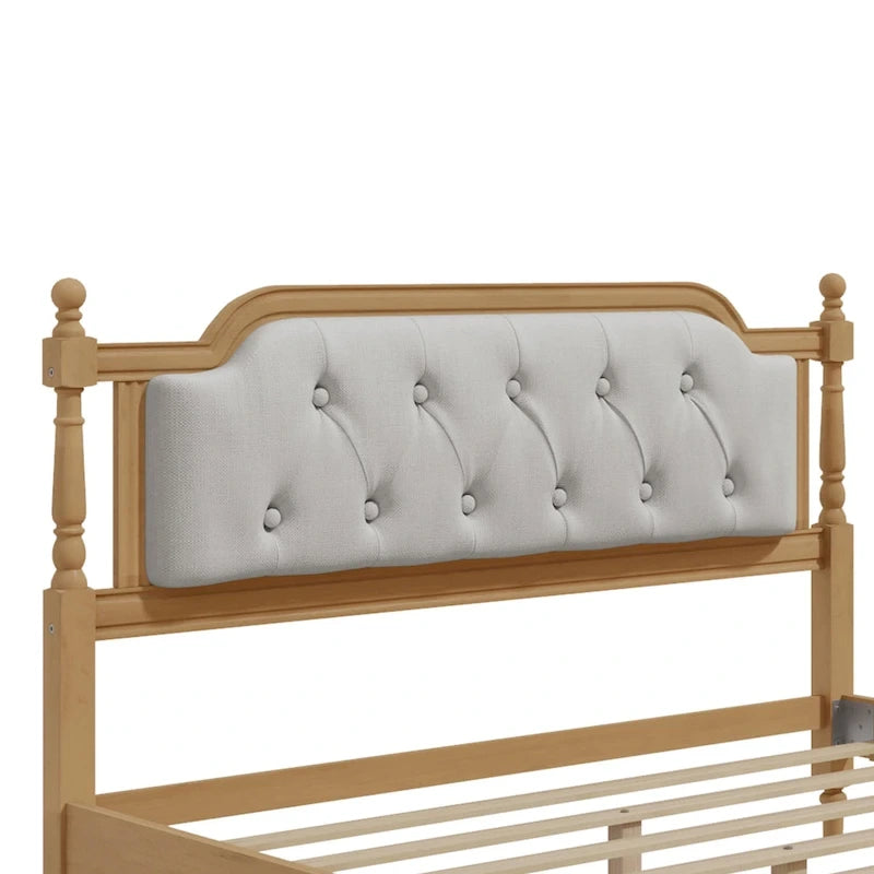 Full Size French Provincial Bed With Tufted Upholstered Headboard And Solid Pine Frame