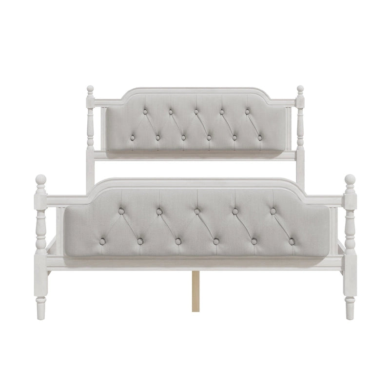 Full Size French Provincial Bed With Tufted Upholstered Headboard And Solid Pine Frame