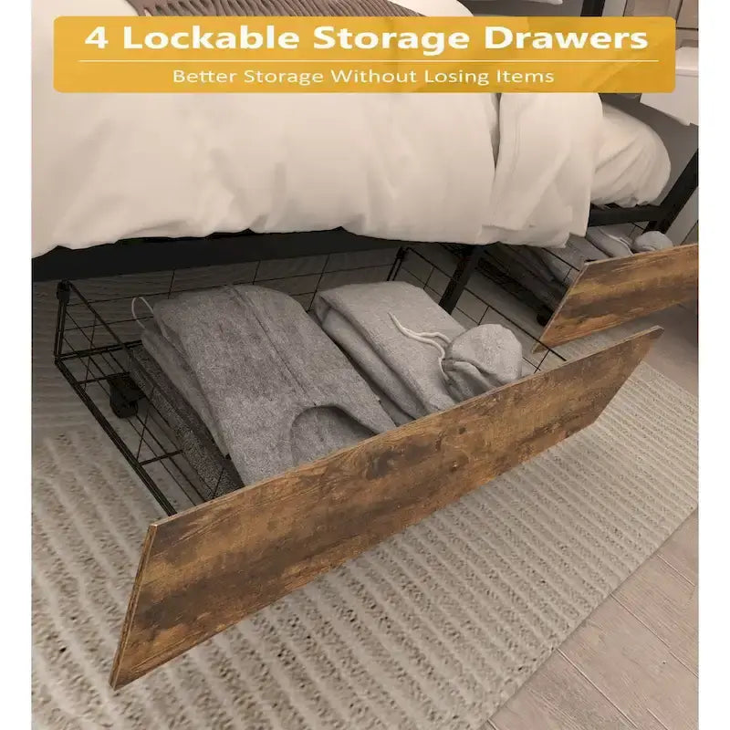 King Smart Storage Bed with LED Lights And Charging Station , 4 Drawers, 60,000+ RGB Colors