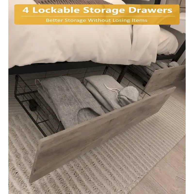 King Smart Storage Bed with LED Lights And Charging Station , 4 Drawers, 60,000+ RGB Colors