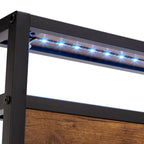 King Size Metal Platform Bed with LED Lights,Wooden Headboard and Two Drawers for Bedroom