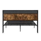 King Size Metal Platform Bed with Wooden Headboard, Drawers, and LEDs