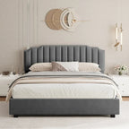 Gray Full Size Modern Style Velvet Upholstered Platform Bed with Storage Space for Bedroom