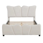 Beige Full Size Velvet Upholstered Platform Bed with Distinctive Headboard and Footboard