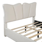 Beige Full Size Velvet Upholstered Platform Bed with Distinctive Headboard and Footboard