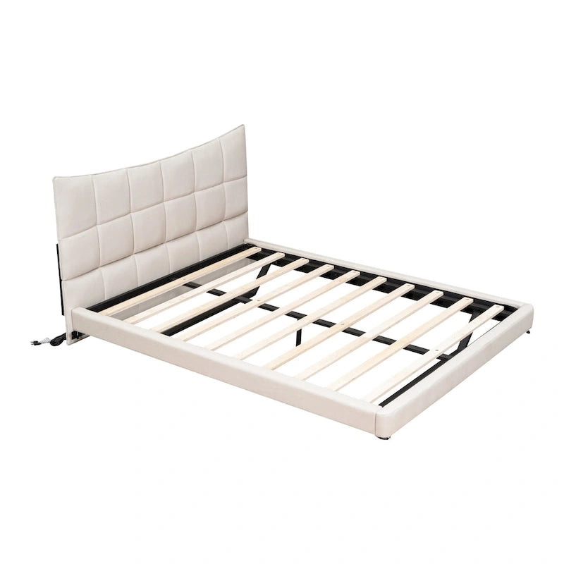 Upholstered Platform Bed (with LED Lights and U-Shaped Headboard)