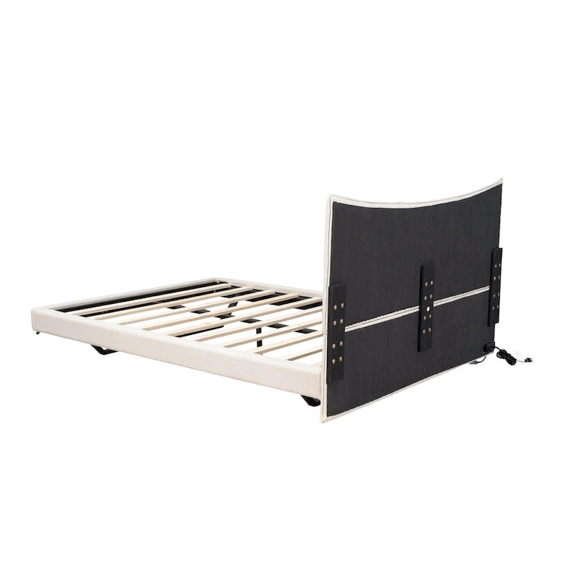 Upholstered Platform Bed (with LED Lights and U-Shaped Headboard)