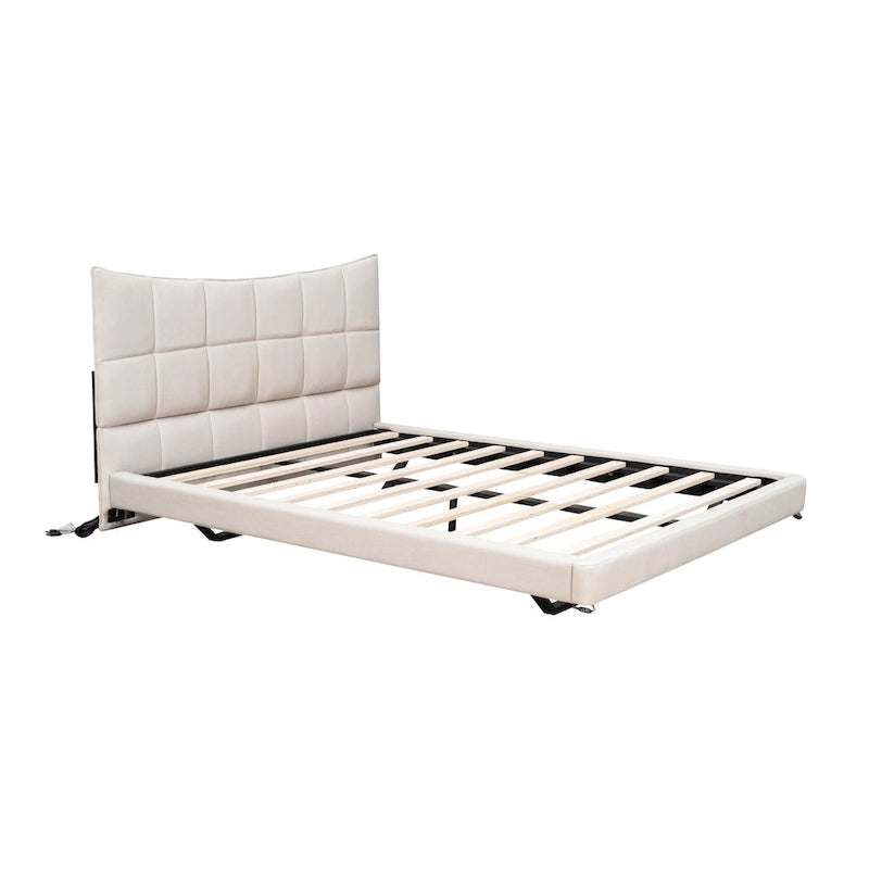 Upholstered Platform Bed (with LED Lights and U-Shaped Headboard)