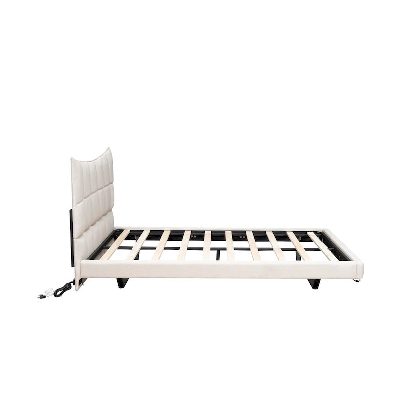 Upholstered Platform Bed (with LED Lights and U-Shaped Headboard)