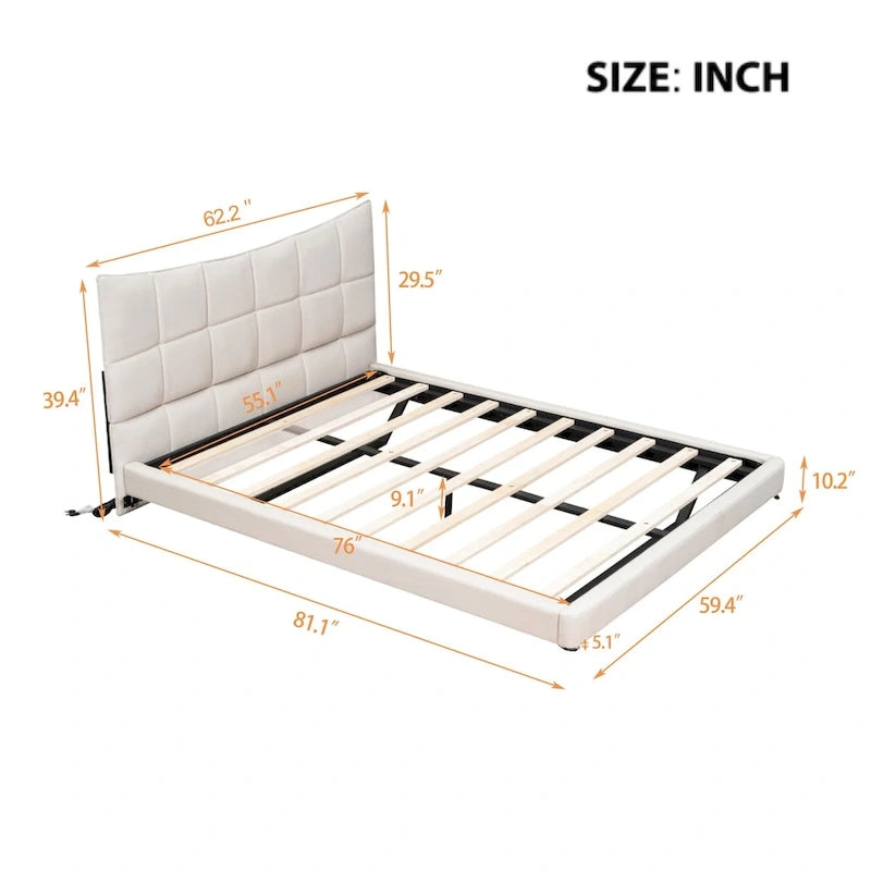 Upholstered Platform Bed (with LED Lights and U-Shaped Headboard)
