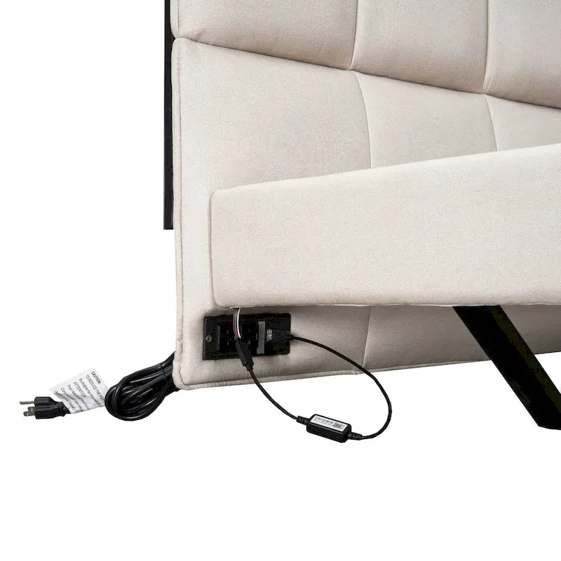 Upholstered Platform Bed (with LED Lights and U-Shaped Headboard)