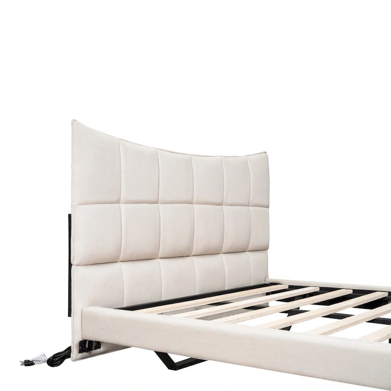 Upholstered Platform Bed (with LED Lights and U-Shaped Headboard)