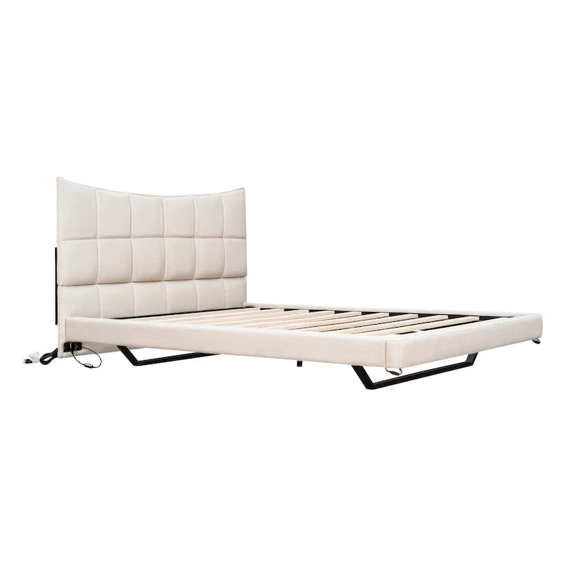 Upholstered Platform Bed (with LED Lights and U-Shaped Headboard)