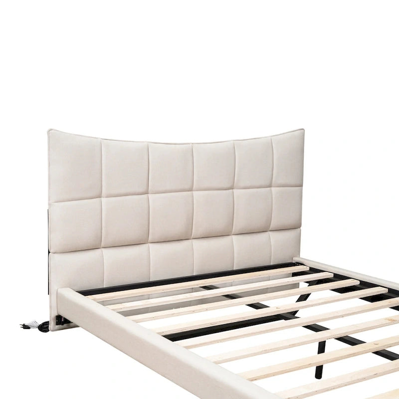 Upholstered Platform Bed (with LED Lights and U-Shaped Headboard)