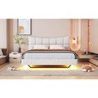 Upholstered Platform Bed (with LED Lights and U-Shaped Headboard)