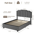 Gray Full Size Velvet Upholstered Platform Bed with Storage Space