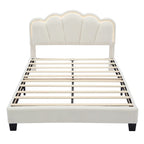 White Full Size Sherpa Upholstered Bed with Floral Headboard